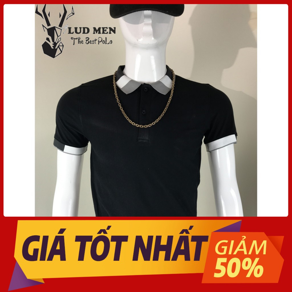 Áo thun Polo nam cổ bẻ vải 100% Cotton thấm hút,thoáng mát,bền bỉ phối cổ tinh tế Màu Đen LUD.MEN polo