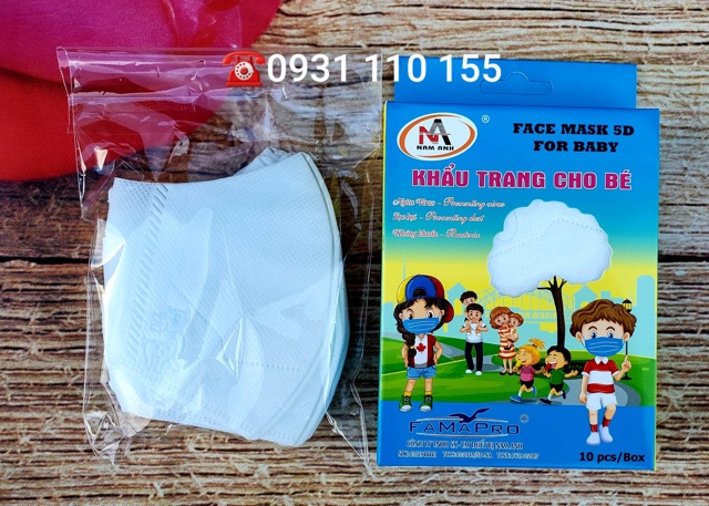 [Mã COS2405 giảm 8% đơn 300K] Hộp 10 cái khẩu trang y tế 5D Mask em bé Nam Anh Famapro xanh, trắng