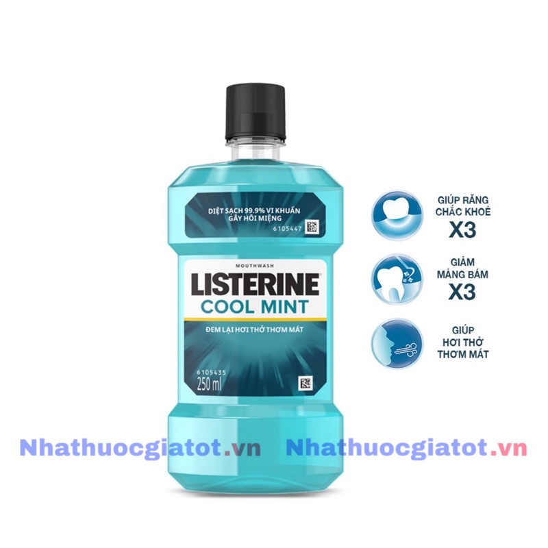 [CHAI NHỎ 250ML] Nước Súc Miệng Listerine Coolmint Giúp Diệt Vi Khuẩn Gây Hôi Miệng, Mang Lại Hơi Thở Thơm Mát