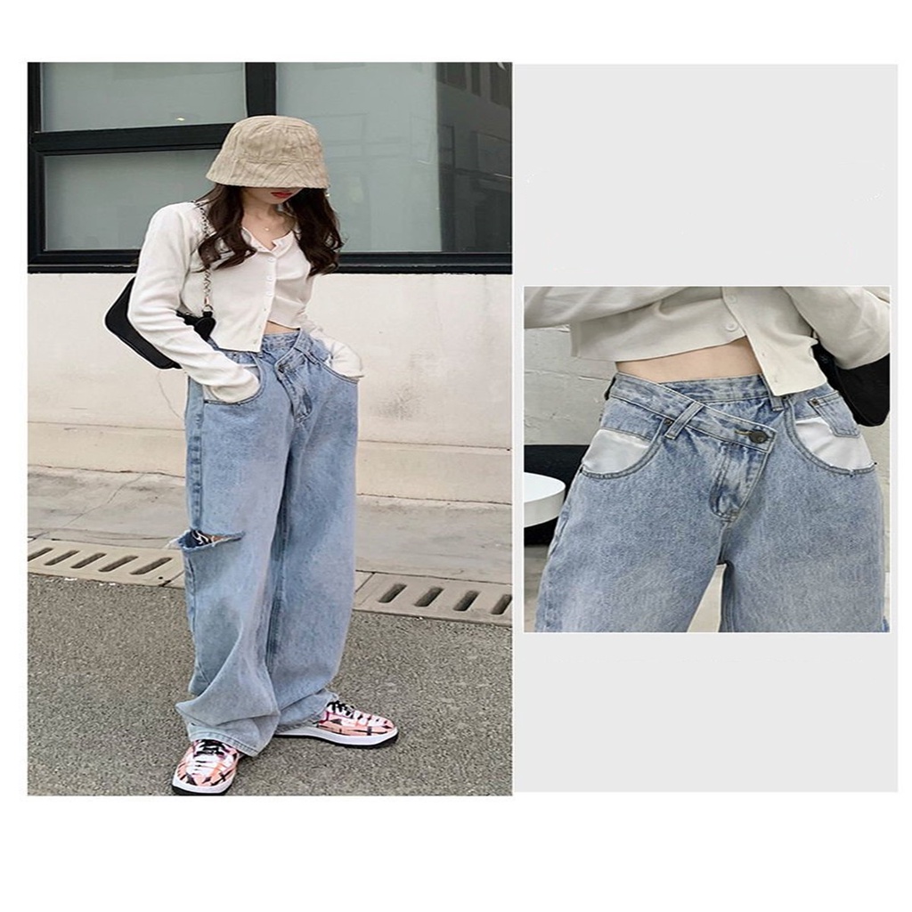 Quần Jean Ống Rộng Lưng Cao Phong Cách Hàn Quốc 2022 Cá Tính Cho Nữ | BigBuy360 - bigbuy360.vn