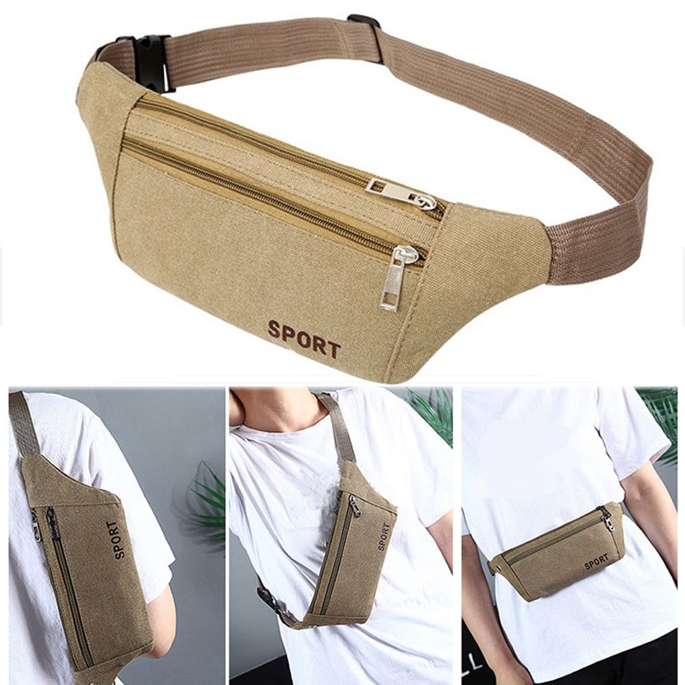 Túi đeo thắt lưng vải canvas nhiều ngăn đa năng thời trang cho nam và nữ