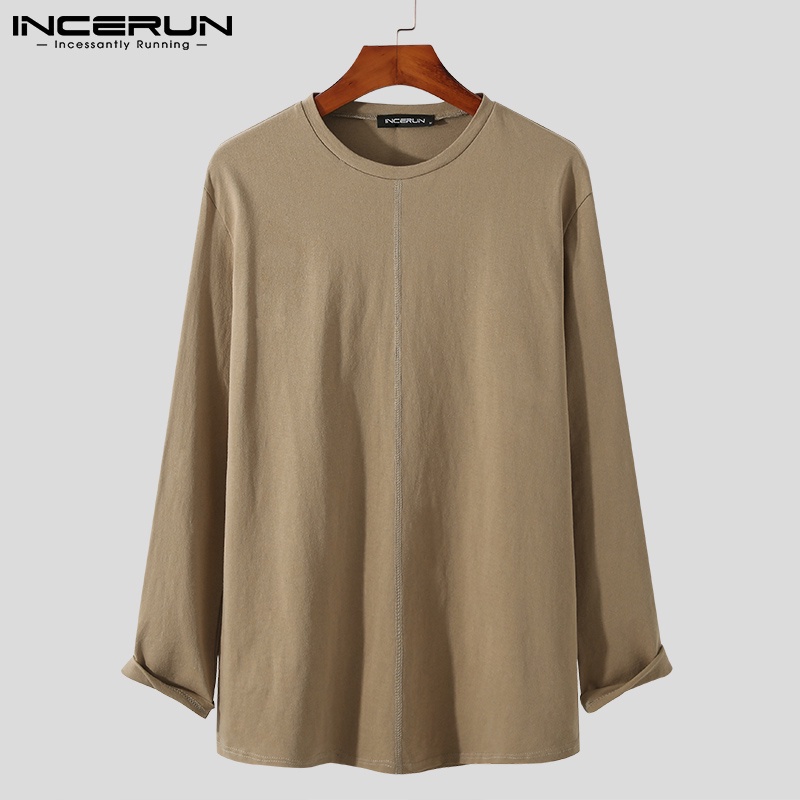Áo cotton INCERUN dài tay cổ tròn có độ co giãn thoải mái dành cho nam
