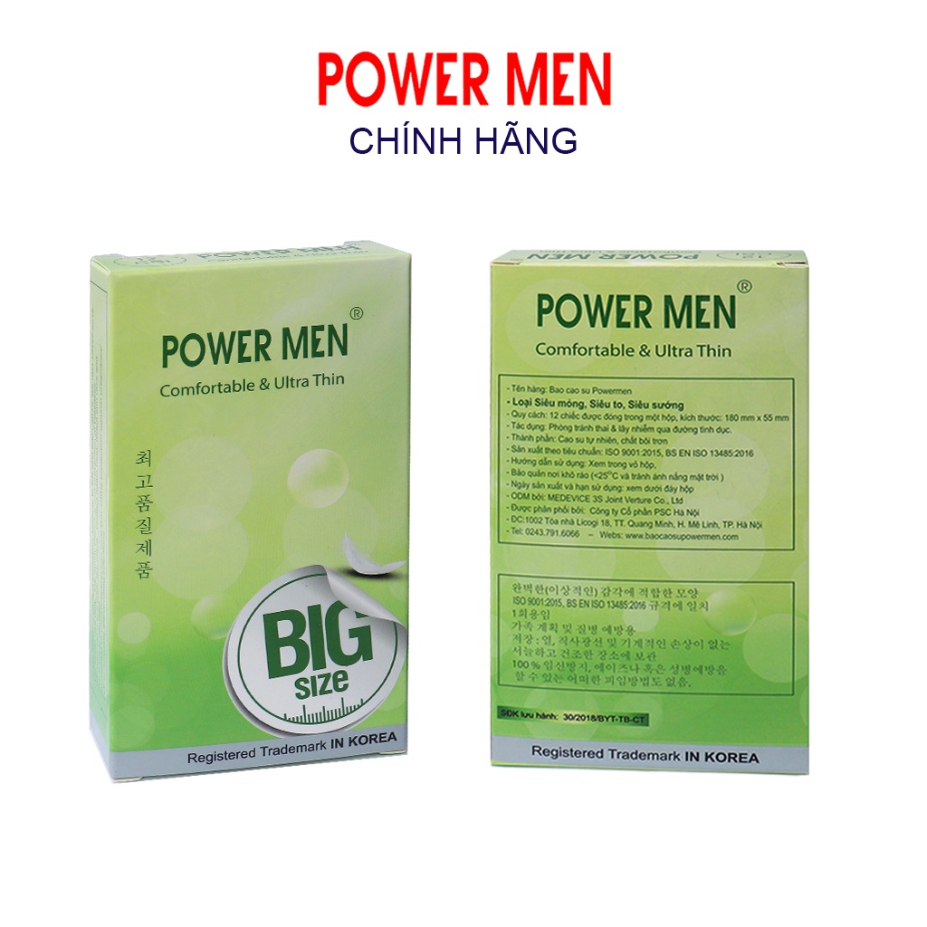 Bao cao su POWER MEN siêu mỏng size lớn 55mm Hộp 12 bcs - Bao cao su size to