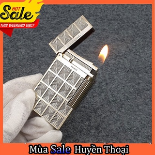 Quẹt Bật Khò Đánh Lửa D.upont D59T Họa Tiết Kể Vô Vuông Nối Nhau Màu Bạc Cao Cấp