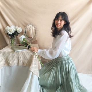 CC District - Chân váy midi lụa óng Freya Skirt xanh mint
