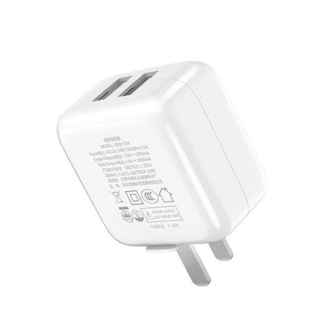 Củ Sạc Nhanh ⚡️𝐅𝐑𝐄𝐄 𝐒𝐇𝐈𝐏⚡️ Fast Charging - 2 Cổng USB 2A Hoco C54 -BH 12 Tháng