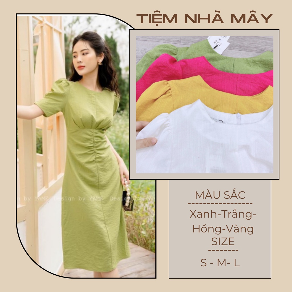 Đầm Dúm Eo 4 Màu Chất Đũi Tằm/ Váy Công Sở Xếp Li Ngực Cách Điệu