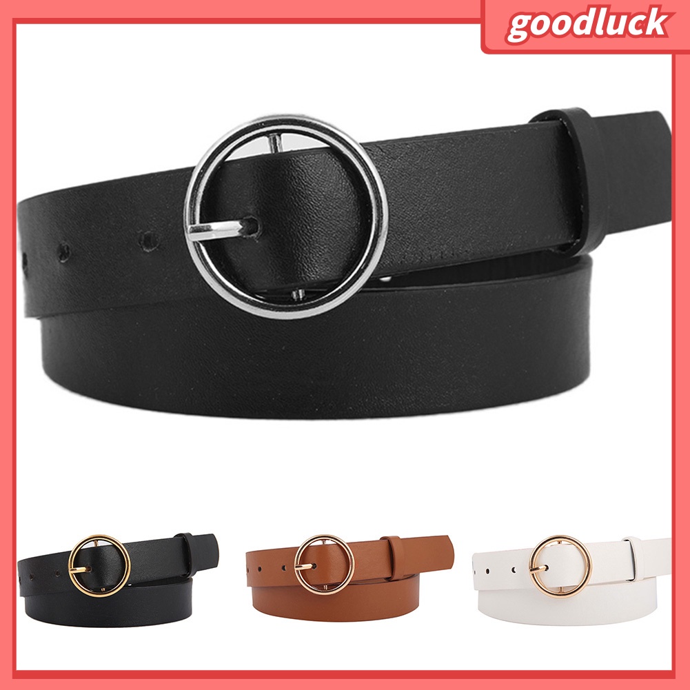 Thắt Lưng Da Phối Khoá Kim Loại Tròn Phong Cách Vintage Dành Cho Nữ