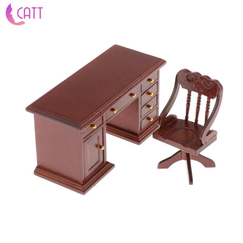 Bộ Bàn Ghế Văn Phòng Bằng Gỗ Cho Nhà Búp Bê 1: 12