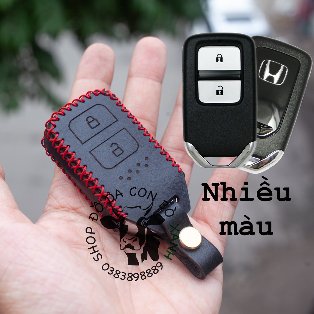 [Mã LIFEAUMAY giảm 10% tối đa 30k đơn 150k] bao da chìa khoá Honda Jazz, CRV, HRV, CR-V handmade da thật 003