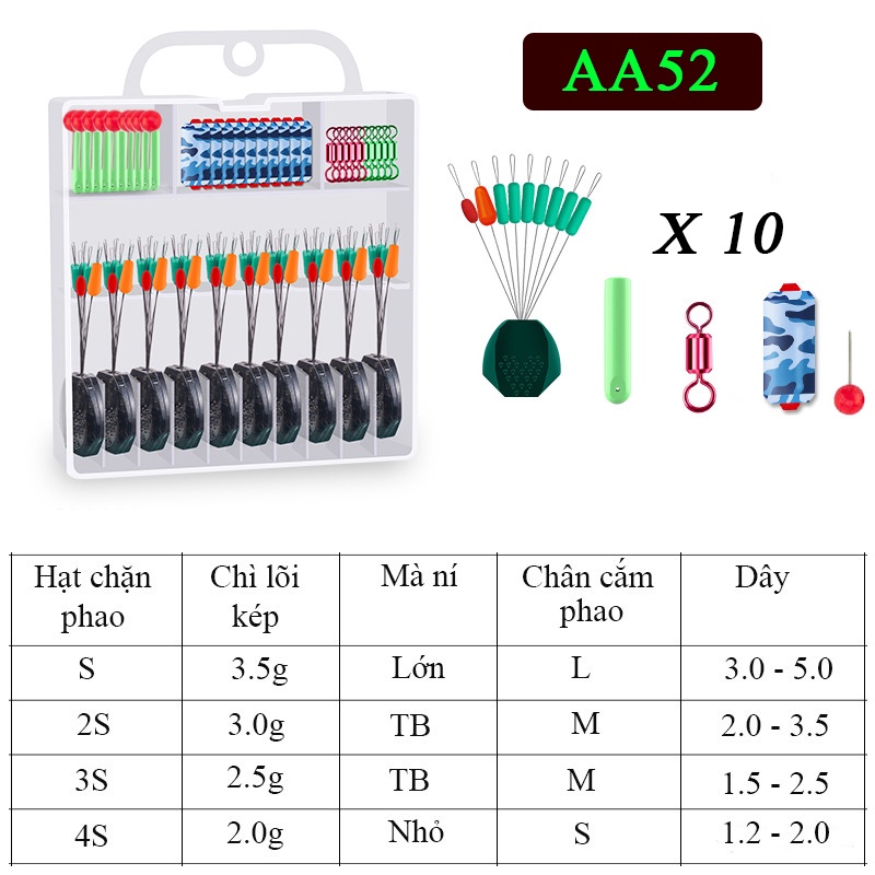 Hộp Phụ kiện câu đài - làm trục câu đơn câu đài cao cấp,hạt chặn,chân cắm phao, - AA52