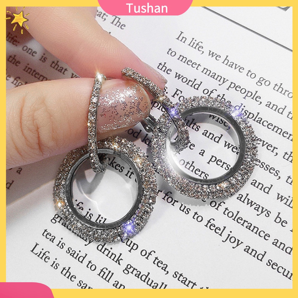 Khuyên tai vòng tròn khảm đá lấp lánh thời trang sành điệu cho nữ