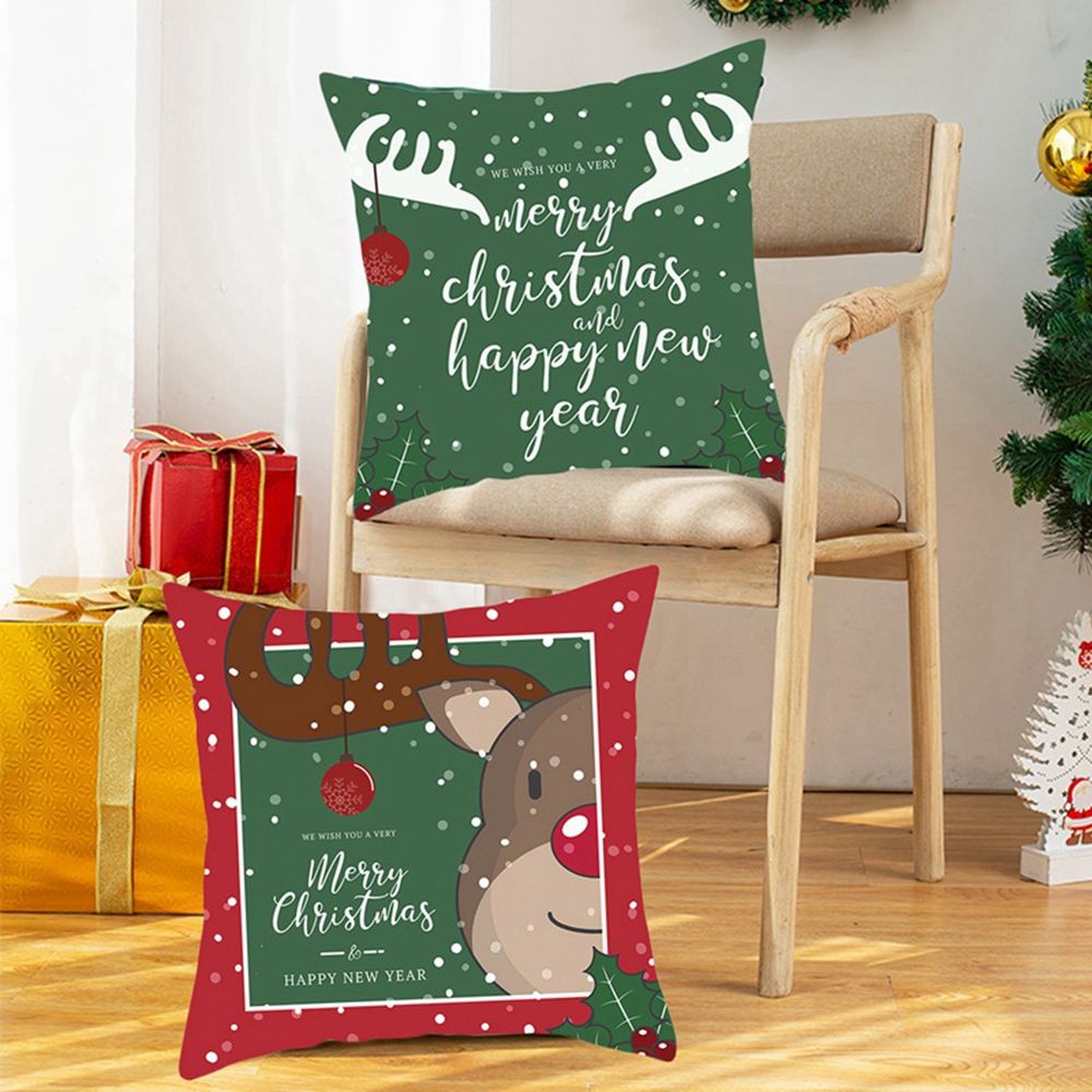 Vỏ gối in họa tiết ông già noel/tuần lộc/cây thông hoạt hình dễ thương dùng trang trí giáng sinh