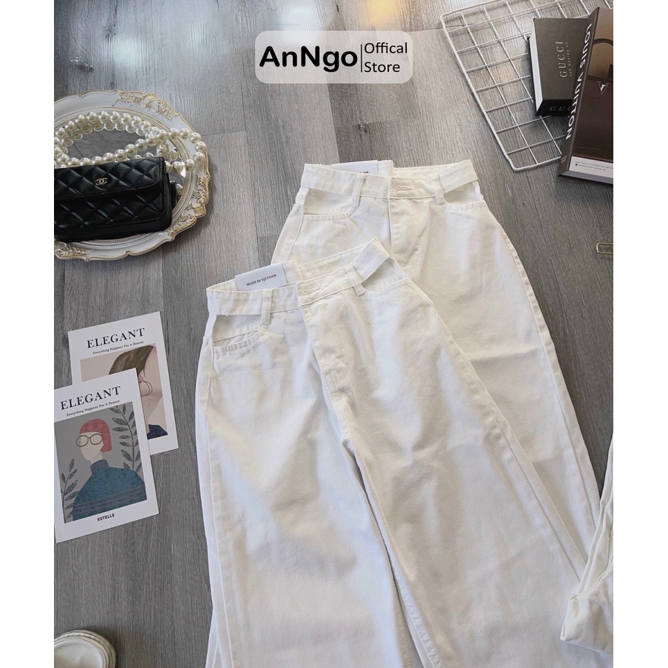 Quần jean baggy nữ trơn ống rộng thiết kế lưng quần cách điệu sexy, chất jean denim không co giãn bền đẹp AnNgo - AT217