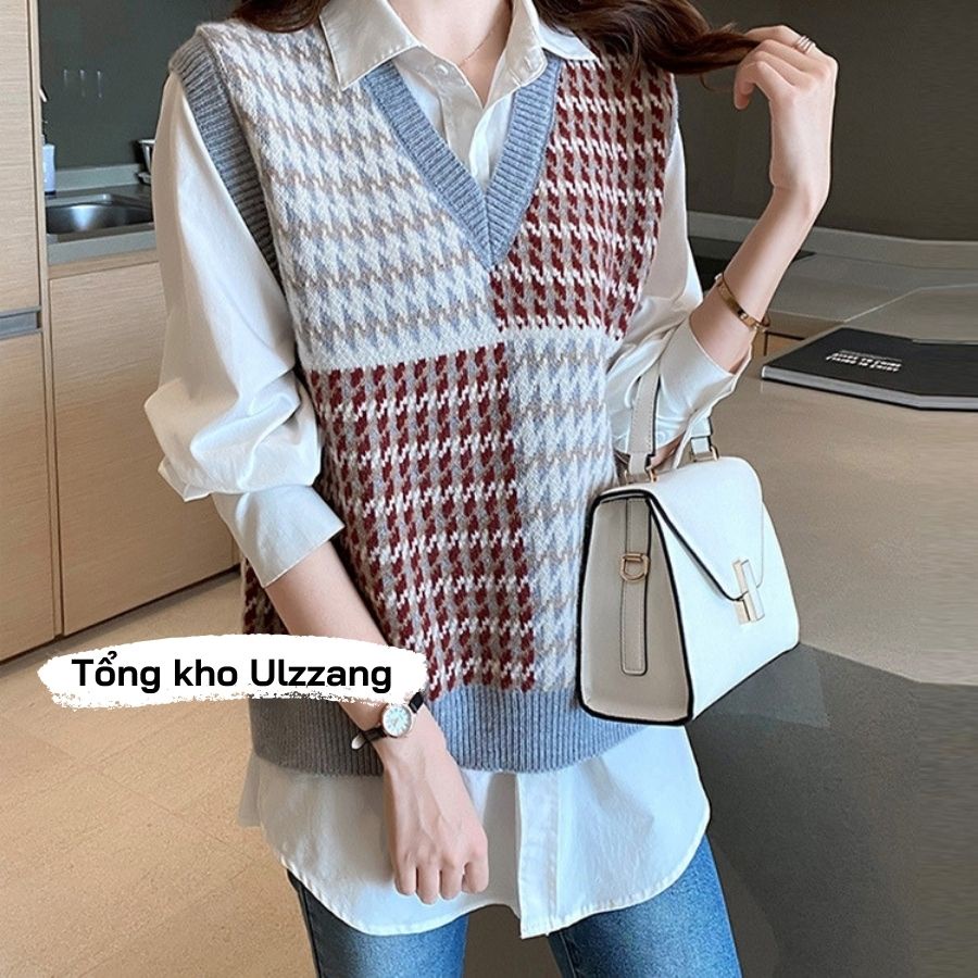 Áo Gile Len Cổ V Chất Dày Dặn Nhiều Màu Vintage Phong Cách Hàn Quốc