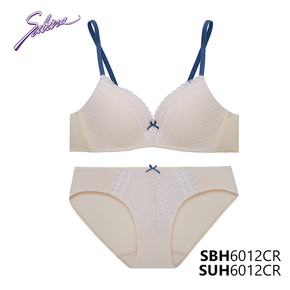 Combo Áo Lót Không Gọng Mút Dày Vừa Và Quần Đồng Bộ Trắng Phối Vàng Kem Soft Doomm By Sabina SBH6012CR+SUH6012CR