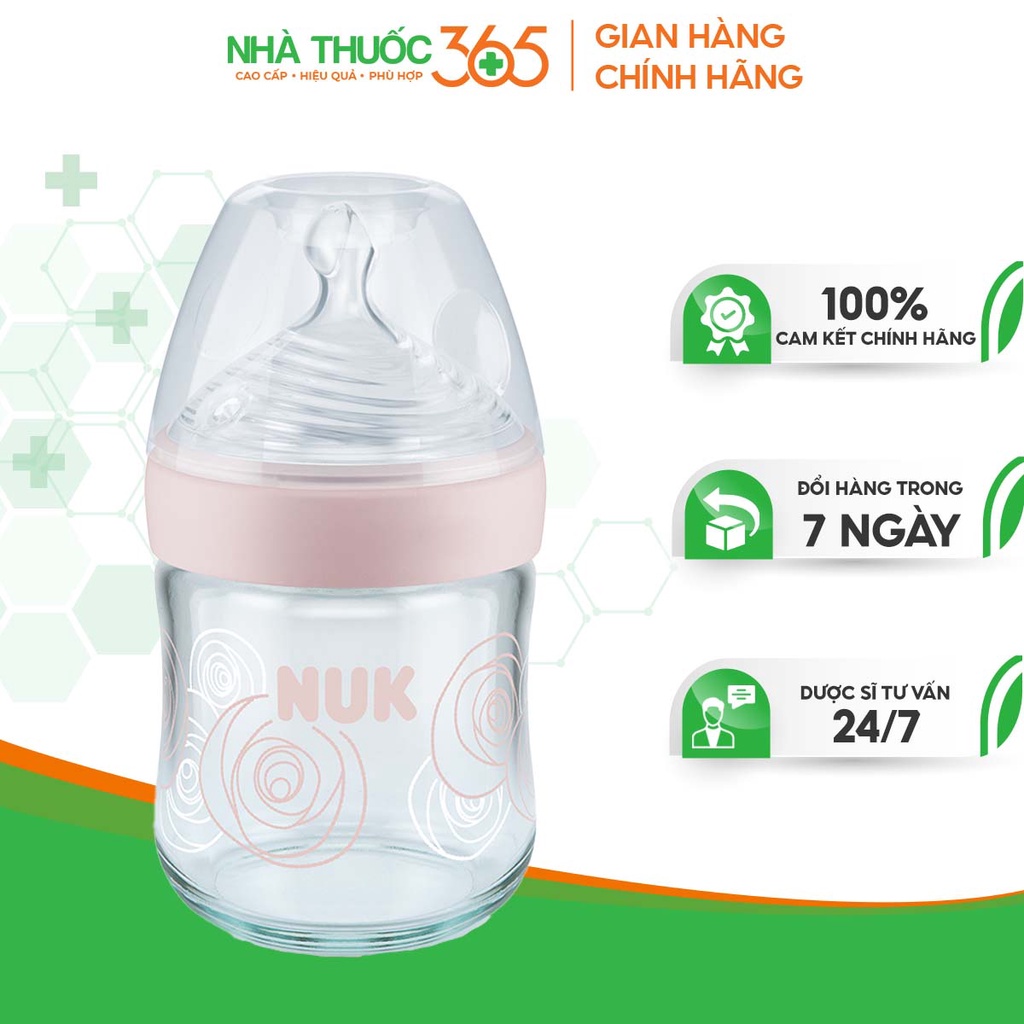 Bình Sữa NUK Nature Sense Thủy Tinh Chịu Nhiệt Cao, Núm Ti Silicone S1-M Thiết Kế Dẹt, Đa Tia (120ml - 240ml)