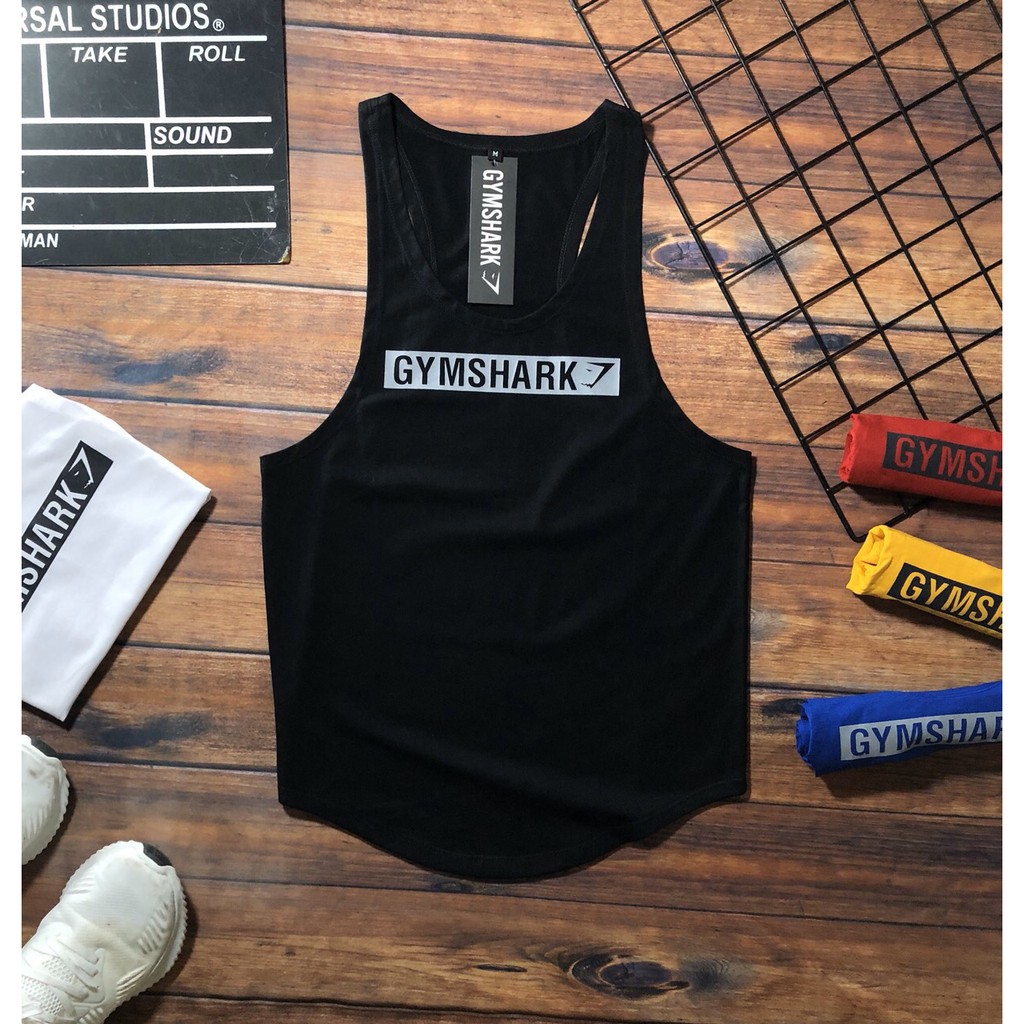 Áo thun ba lỗ tank top phối logo in ngang tập gym cực chất AHQ202