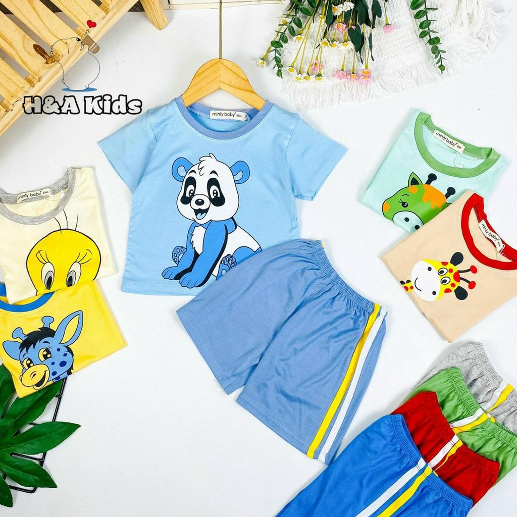 [7-30] Bộ Cộc Tay Bé Trai MINLYBABY Chính Hãng In Hình Động Vật Dễ Thương - Unibaby -  BCQPS2
