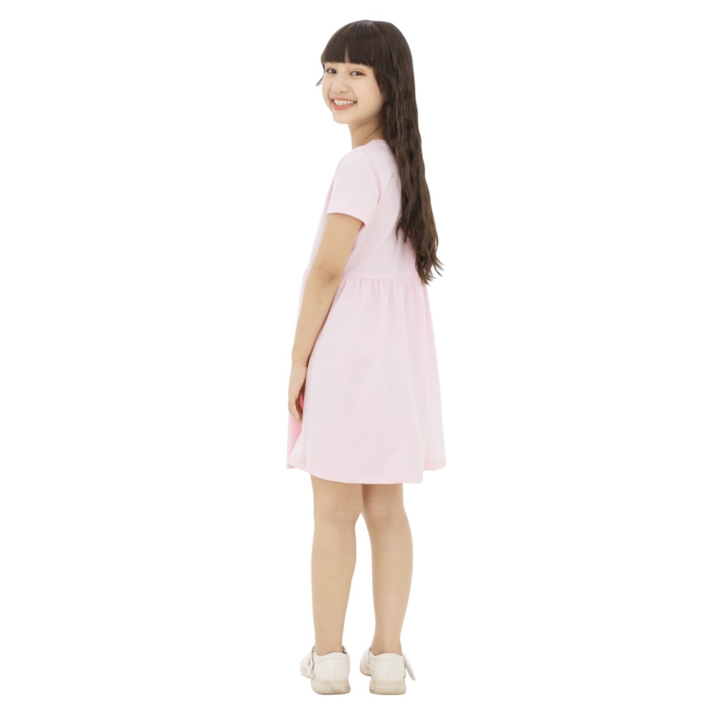 VÁY BÉ GÁI MẶC NHÀ 100% COTTON MÀU HÔNG DÂU IN KỲ LÂN_K11