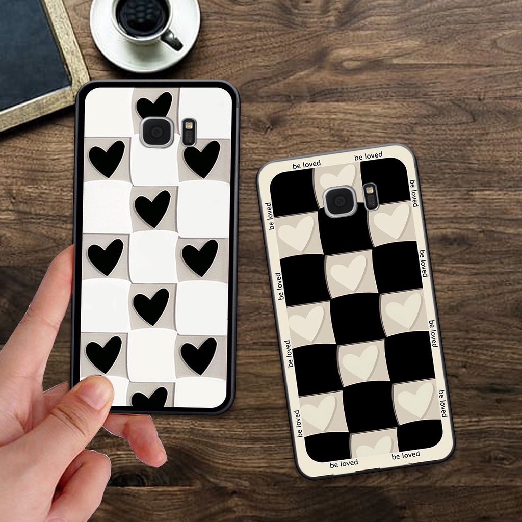 Ốp Samsung S6 / S6 EDGE / S7 / S7 EDGE in hình trái tim caro đen trắng , hồng cute xinh xắn dễ thương