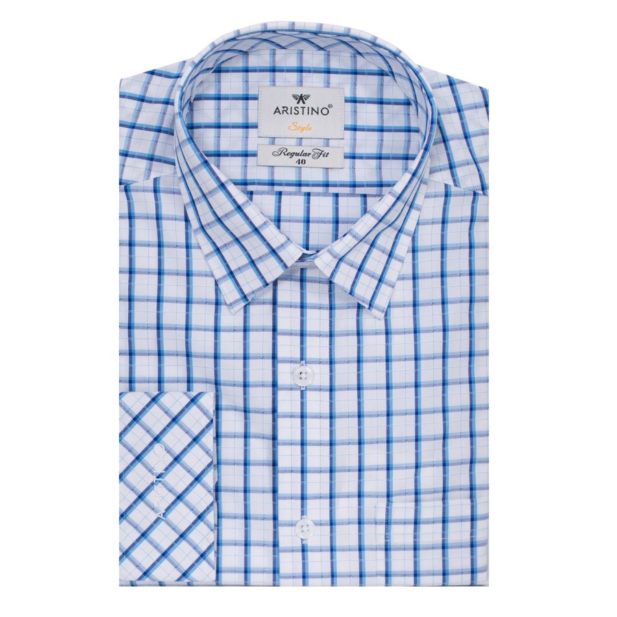 Áo sơ mi nam dài tay ARISTINO họa tiết kẻ caro trắng xanh thanh lịch - ALS52808