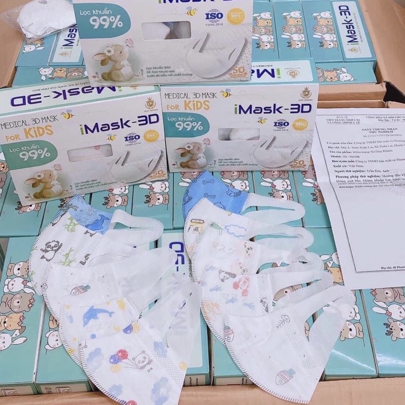 Hộp 50 Chiếc Khẩu Trang Kháng Khuẩn Trẻ Em 3D Kid Mask Hoạ Tiết Cho Bé Từ 2 đến 10 tuổi