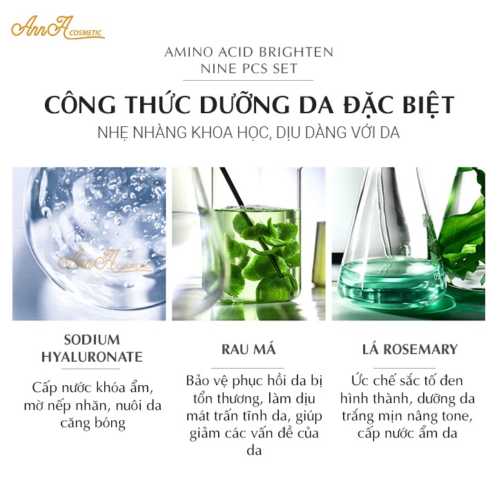 Bộ Chăm Sóc Da Skincare Cho Da Dầu Mụn Amino Acid Ogulia, Bộ Mỹ Phẩm Nội Địa Trung Dưỡng Trắng Mờ Thâm Mụn Set 9 Món