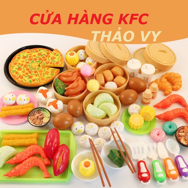 HÌNH THẬT HỘP ĐỒ CHƠI CỬA HÀNG MUA BÁN ĐỒ ĂN  KFC, ĐẦY ĐỦ 120 CHI TIẾT