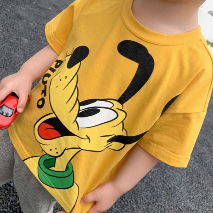 Áo Cộc Tay Cotton In Hình Chuột Mickey, Chó Pluto Đáng Yêu Chất liệu thoáng mát