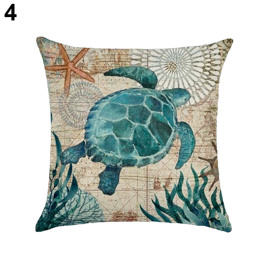 Gối tựa cổ điển in hình vỏ sò, cá heo, rùa biển trang trí ghế sofa, giường ngủ 18inch