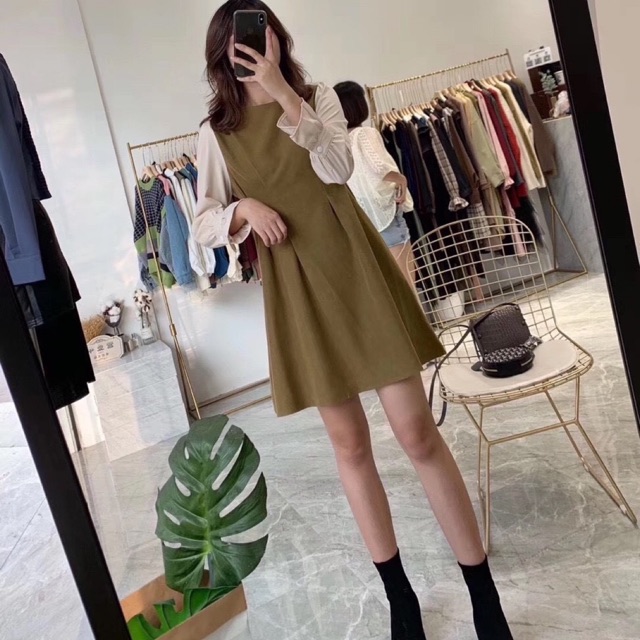 Váy Suông Dạ Pha Tay Be Nhúm Cao Cấp, Đầm Trơn Dạ Cao Cấp