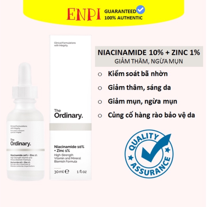 Tinh chất The Ordinary Niacinamide 10% + Zinc 1% giảm mụn giảm thâm