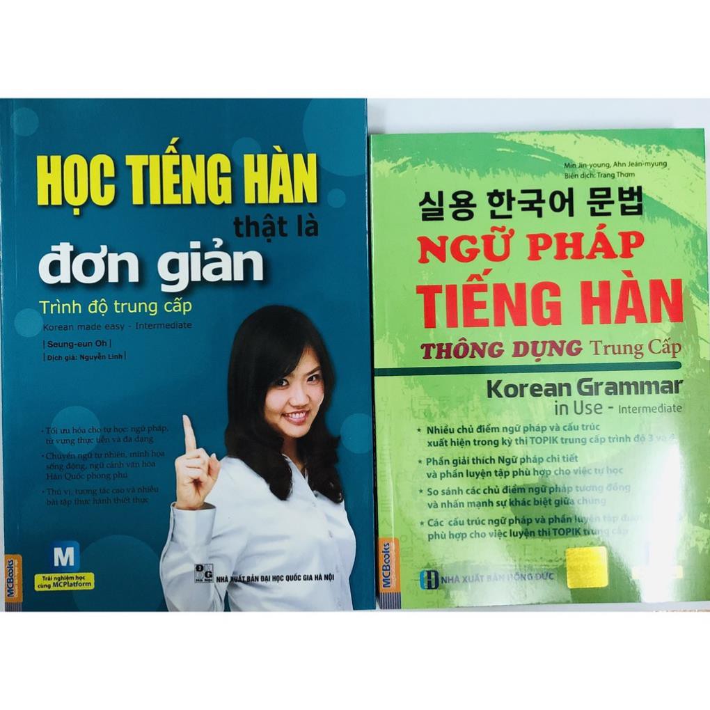 Sách - Combo Học tiếng Hàn thật là đơn giản trình độ trung cấp + Ngữ pháp tiếng Hàn thông dụng trung cấp