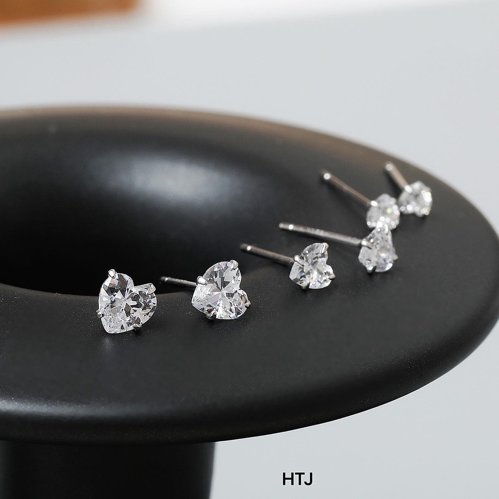 Bông tai hình tim, bông tai nụ đá, bông tai bạc.