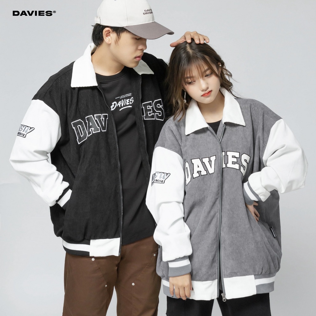 Áo khoác varsity jacket nam nữ màu đen phối tay da đẹp local brand DAVIES