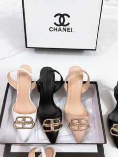Sandal mũi nhọn khoá BB da mềm gót 6p