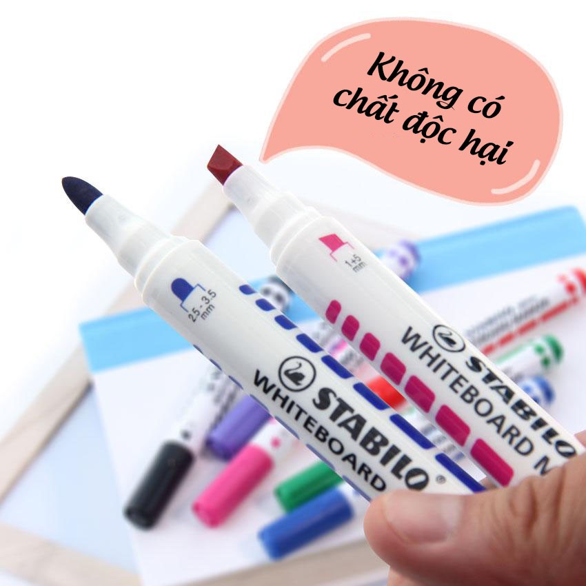 Bộ 3 Bút viết bảng đầu vuông STABILO plan WHITEBOARD MARKER xanh + đỏ + đen (WM643-C3A)