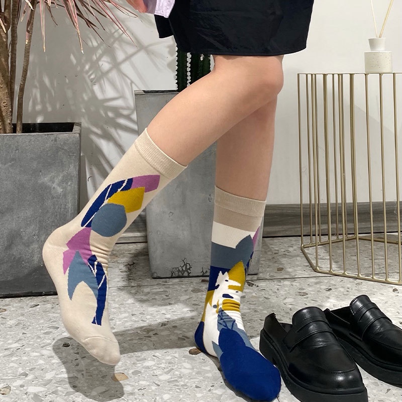 Vớ cotton nữ WAFNHA D128 cổ cao phong cách cổ điển