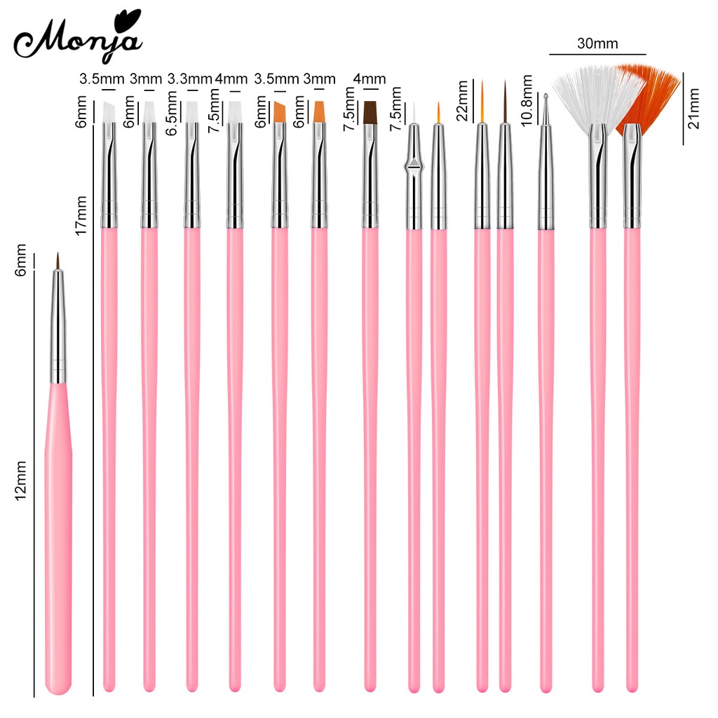 MONJA [Hàng mới về] Set 15 Cọ Vẽ Móng Tay Nghệ Thuật Chất Lượng Cao