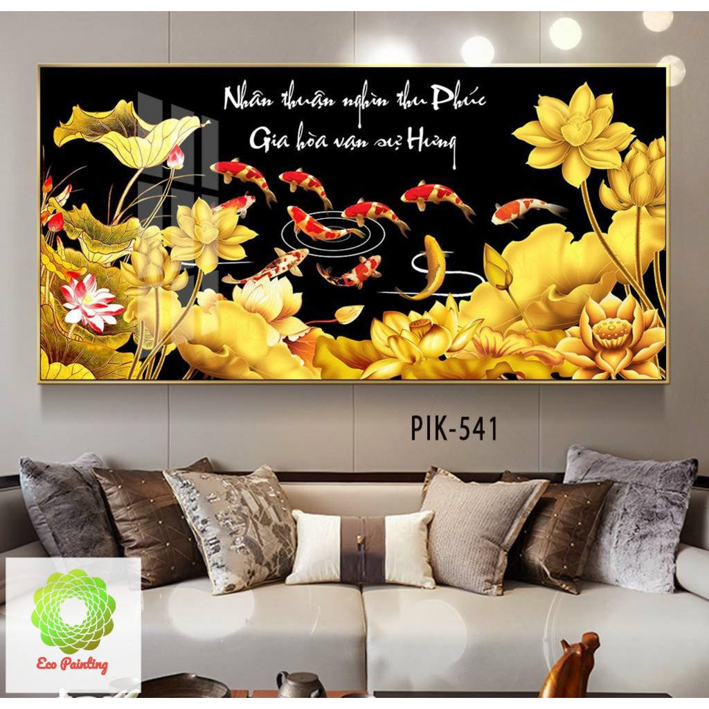 Tranh treo tường 3D bộ 1 tấm khổ lớn -"Cá chép hoa sen",tranh trang trí,món quà biếu,phong thuỷ