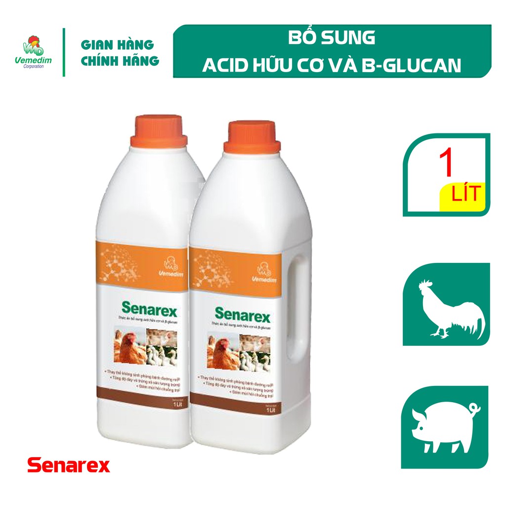 Vemedim Senarex Thức ăn bổ sung axit hữu cơ và b-glucan cho gia súc, gia cầm, chai 1lit