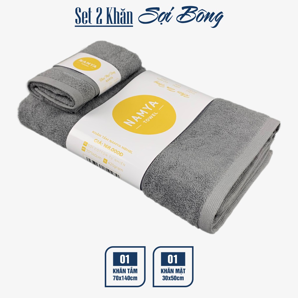 Set 2 khăn bông: 1 khăn tắm và 1 khăn mặt cotton S2NH8-L