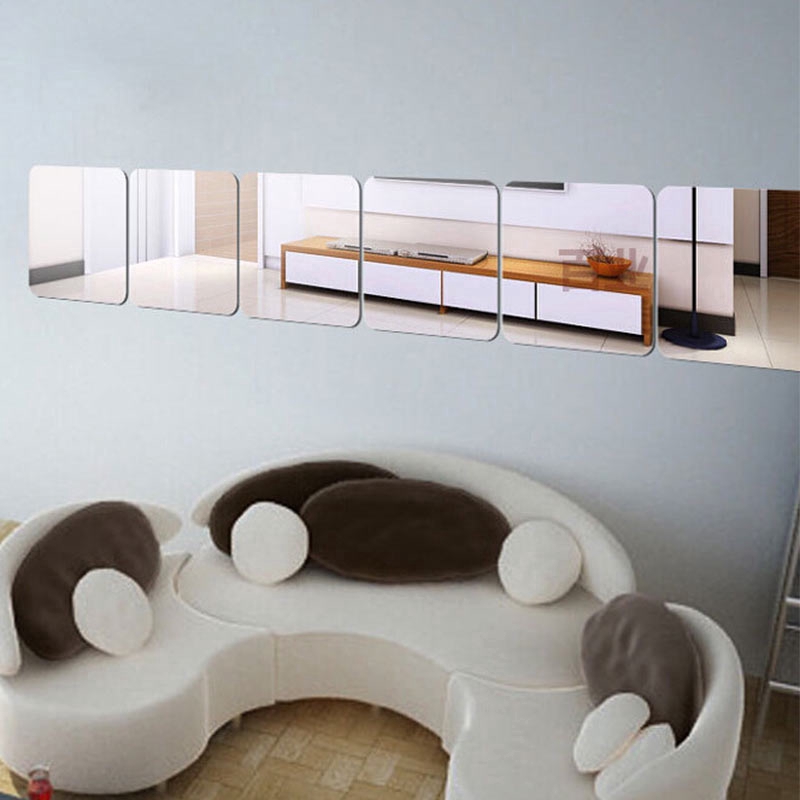 Set 6 miếng dán tường tráng gương hình vuông trang trí nội thất 15x15cm