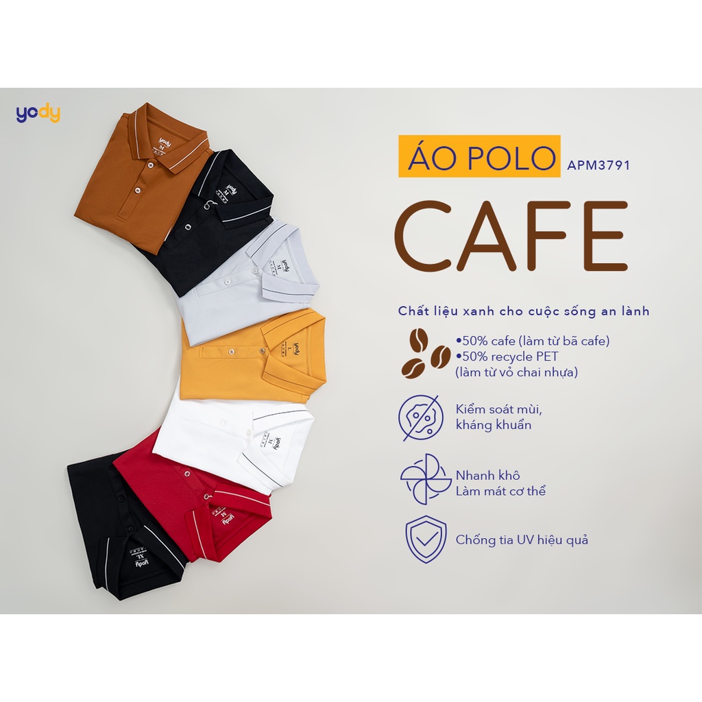 Áo Phông Polo Nam YODY Cafe Bo Kẻ Chất Thun Cotton Ngắn Tay Có Cổ, Phần Cổ Và Bo Tay Áo Tỉ Mỉ APM3791