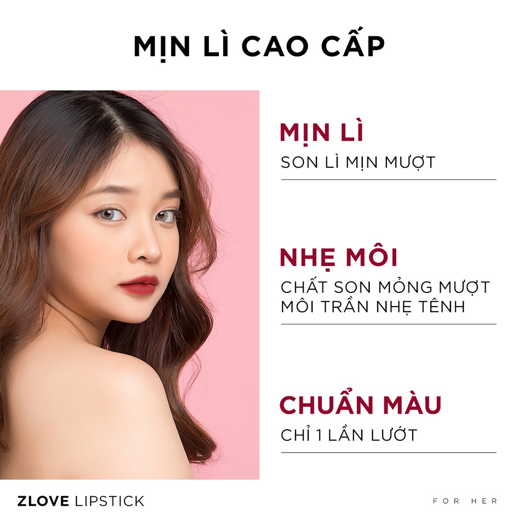 Son Lì Màu Đỏ San Hô Zlove Dưỡng Môi Mềm Mịn- Không Chứa Chì- Lên Màu Chuẩn- Hàng Chính Hãng