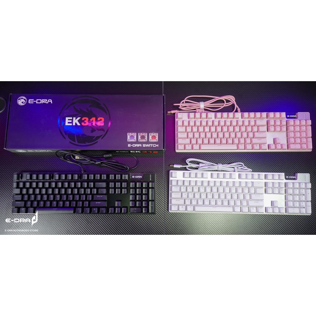 Bàn Phím Cơ EDRA EK312 Đen | Trắng | Hồng LED Rainbow