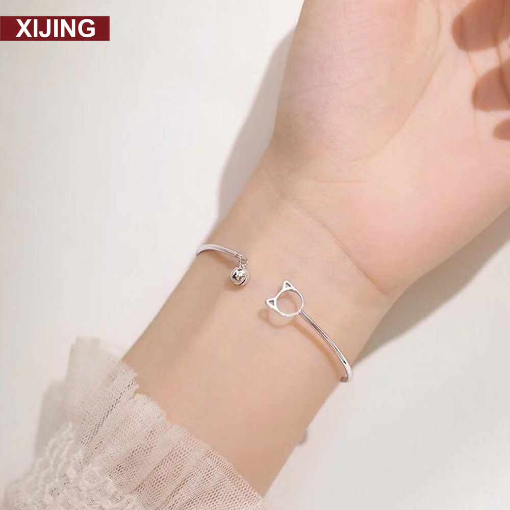 【COD】Vòng đeo tay mặt hình mèo đính chuông dễ điều chỉnh kích thước cho nữ