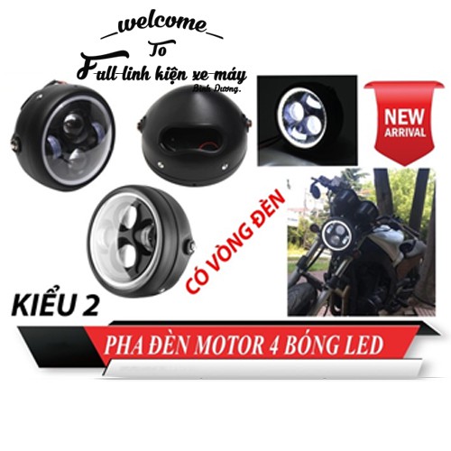 pha đèn moto 4 bóng led kiểu 2