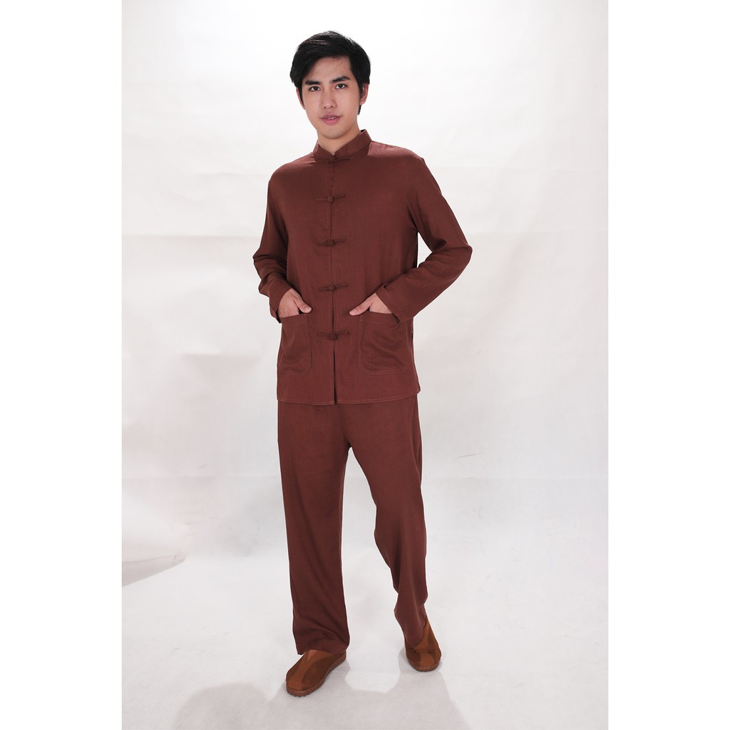 Bộ cư sĩ phục tay dài nút tàu 2 túi